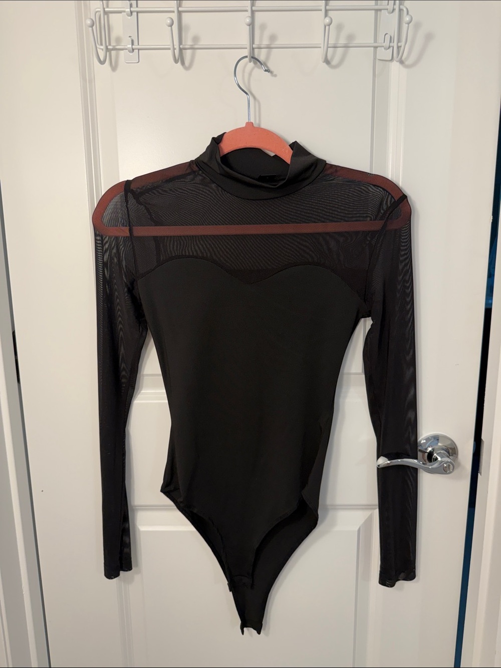 SHEIN Black Long-Sleeve Mesh Panel One-Piece Swimsuit